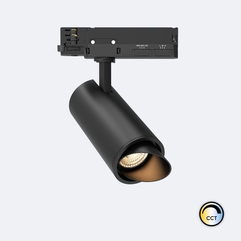 Foco Carril LED Trifásico 20W Fasano Cilindro Bisel CCT Seleccionable Regulable Negro (2700K - 3200K - 4000K) Seleccionable (1/2)