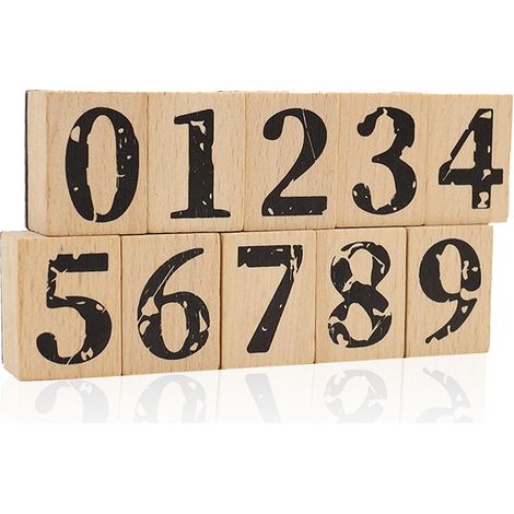 Lot de 28 tampons en bois de 2,5 cm en caoutchouc - Lettres majuscules rétro - Pour travaux manuels, projets de bricolage, fabrication de cartes, scrapbooking (10 chiffres) (1/5)
