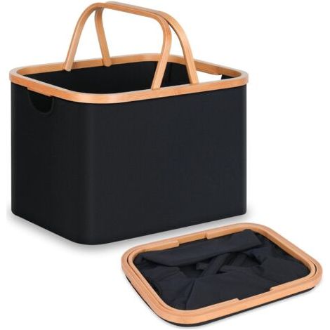 Panier à Linge, Panier à Vêtements Sales avec Poignées pour Buanderie et Chambre à Coucher, Panier de Rangement Polyvalent et Petit Panier à Linge pour Petit Espace, 43L (Noir)