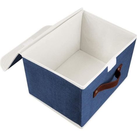 Grands bacs de rangement pliables en lin avec couvercles pour la maison, le bureau,2 pack, Marine (1/4)