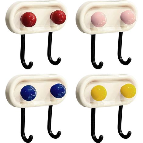 4 Petites Colorés Crochets Muraux,Crochet Adhésif Mural pour salle de bain, cuisine, porte, plafond, salon, rangement,Sans Percer ni clous- Multicolore (1/5)