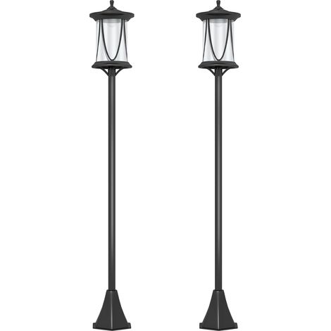 Lot de 2 Lampadaires solaires extérieur - Outsunny - lampes led - allumage et extinction automatiques - 17x17x127cm - noir