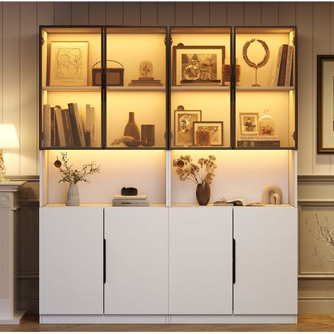 Mobile vetrina con LED e ante in vetro 160x30x200 cm OKMYHOME (1/5)