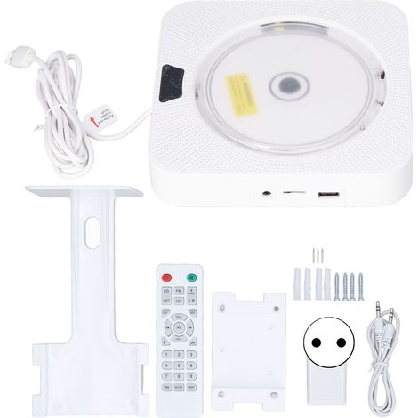 Lecteur CD 6-en-1 mural stéréo Bluetooth, entrée/sortie AUX, radio FM, télécommande, prise UE 100-240V. (1/5)