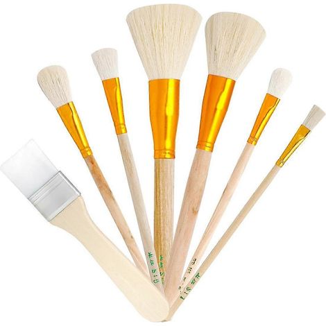 Lot de 7 pinceaux pour peinture acrylique, pinceau balai avec manche en bois, pour loisirs créatifs (visage, corps, peinture à l'huile). (1/5)