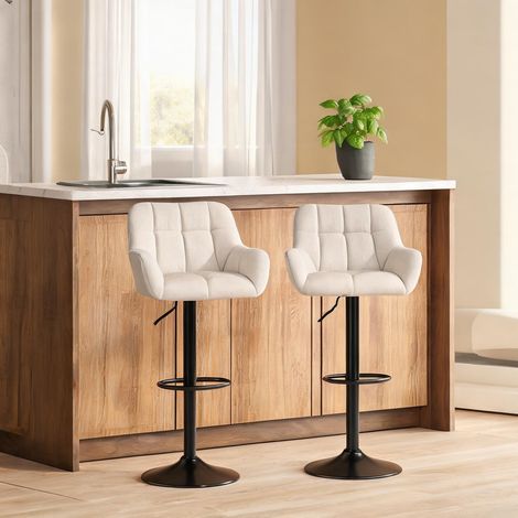 Tabouret de bar réglable en hauteur 64-85 cm simili cuir crème (1/5)