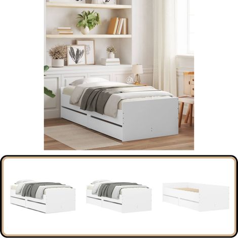 Cadre de lit avec tiroirs sans matelas blanc 90x190 cm - Cadre De Lit - Lit Simple - Lit Avec Tiroirs - Meuble De Chambre - Rangement Sous Lit