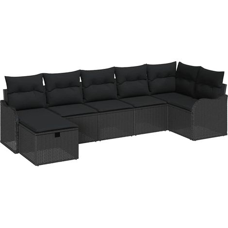 Maison Exclusive - Garten-Sofa-Set mit Kissen 7 pcs Schwarz Poly