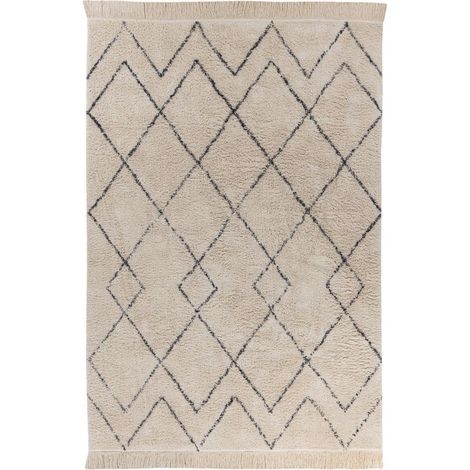 Tappeto Alena in cotone a pelo corto beige e blu navy (1/3)