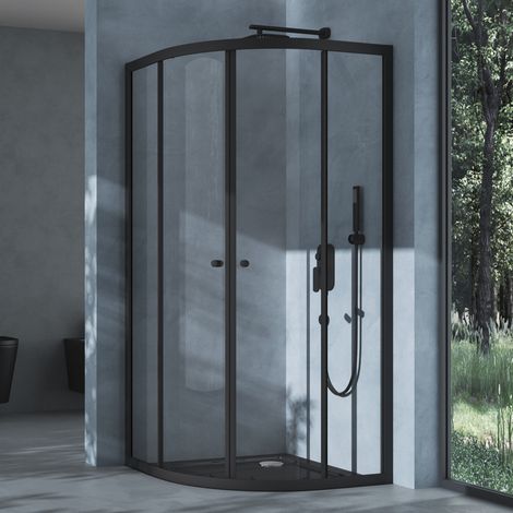 doporro® Duschkabine Duschabtrennung Viertelkreis mit 2 Schiebetüren BxTxH 80x80x190 cm Klarglas ESG-Sicherheitsglas mit Nano-Beschichtung Ravenna32K schwarz (1/5)