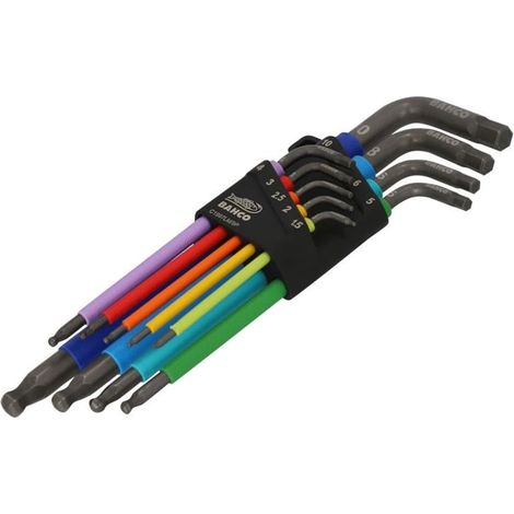 Bahco C1997LM/9P Metric Hollow Hex Key Set with Long Ball-End Tips, 9 Pieces (1.5–10 mm)