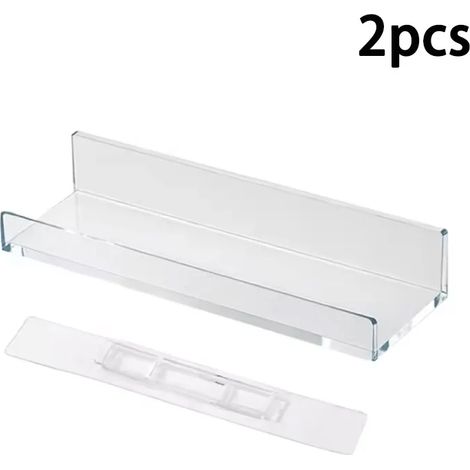 (Lot de 2 transparents) Étagère de salle de bain murale sans perçage pour flacons de shampoing, rangement d'angle pour douche et maquillage, accessoire de cuisine (1/5)