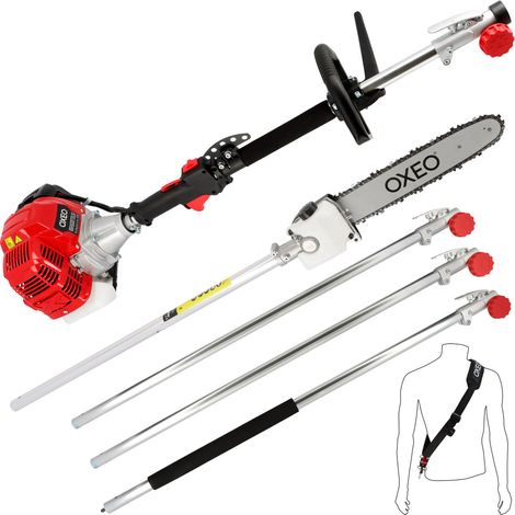 Elagueuse thermique sur perche - Moteur 2 temps 52 cm3 - 3 rallonges extensions - Longueur totale 5.06m - Guide chaîne 30cm