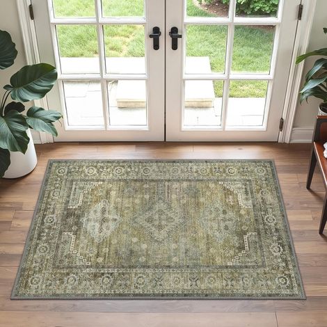 Tapisserie Salon Vintage, Moquette Lavable en Machine, Vert,60x90CM avec Dessous Antidérapant, Tapis Décoratif pour Chambre, Cuisine, Entrée et Maison (1/5)