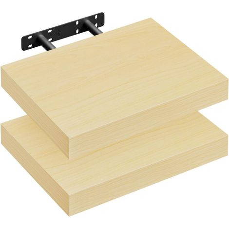 Lot de 2 Étagère Murale WOLTU, 30x22.9x3.8cm, Étagère Flottante de CD, Jaune Chêne (1/5)