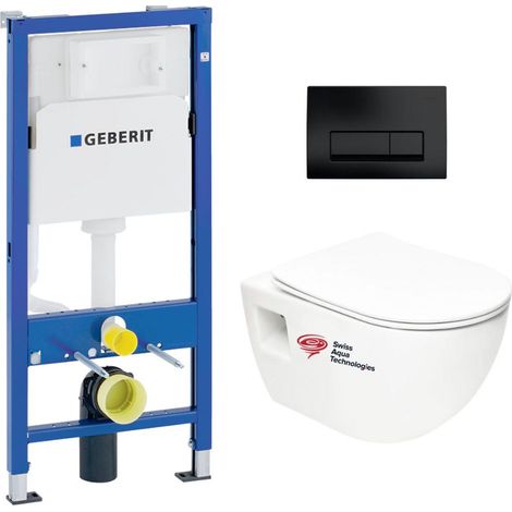 Pack bati-support Geberit UP100 + WC sans bride Swiss Aqua Technologies + Abattant SoftClose + Plaque (ProjectGeb10)