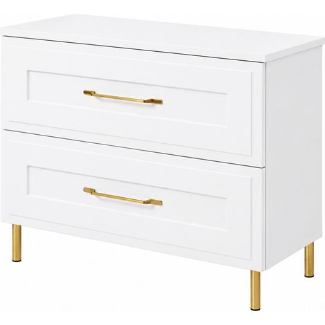 Mobile sottolavabo con piedini 80 cm, 2 cassetti, con piano, Bianco / piano Bianco, maniglie dorate, gambe dorate, 80 x 46 x 73,6 cm (1/5)