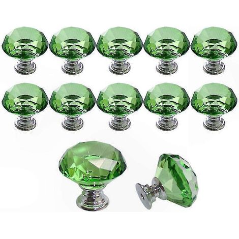 Poignées de tiroir en cristal diamant 30mm, lot de 10, boutons en verre vert pour armoires, placards et commodes, idéales cuisine et salle de bain (1/4)