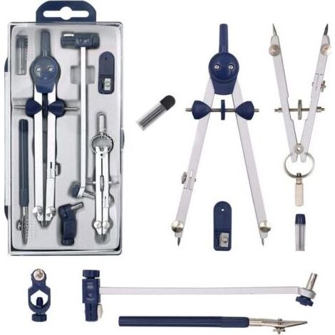 Lot avec compas en acier inoxydable et 5 accessoires pour enfants pour le dessin les mathématiques et la géométrie (1/4)