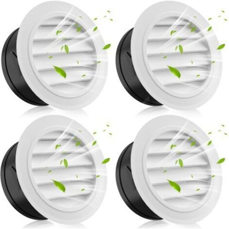 Paquet de 4 évents de soffite de 4 pouces, couvercle d'aération rond avec moustiquaire intégrée, couvercle de Grille à persiennes en ABS, évent de soffite blanc pour sèche-linge (1/5)