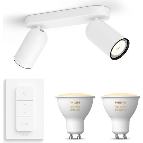 Philips Hue Pongee Faretto da superficie con 2 punti luce GU10 (Bianco) Luce da Bianco calda a Bianco fredda - Include 1 Interruttore Dimmer - White Ambiance (1/5)