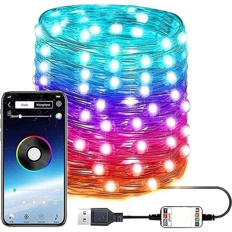 Guirlande Lumineuse De Fil De Cuivre,2M 20LED USB Bluetooth Chaîne De Lumière Chaîne De Lumière Intelligente, Adaptée à La Décoration De Vacances en Famille (1/5)