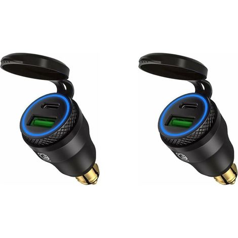 Adaptateur allume-cigare USB pour moto - Double prise USB - 12 V PD 3.0 et QC 3.0 - Pour moto(Pack de deux) (1/5)
