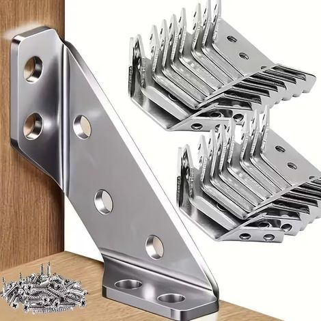 Sollbry Lot de 30 supports d'angle robustes en acier inoxydable et équerres en L-Support d'angle droit de 90 degrés avec vis pour meubles,étagères, armoires (1/5)