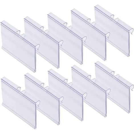 70 porte-étiquettes en plastique transparent, porte-étiquettes de prix, porte-étiquettes d'étagère en plastique, adaptés aux rayonnages métalliques, pour étiquettes de prix et étiquettes de produits. (1/4)