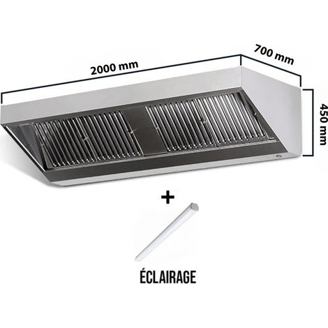 Hotte murale sans moteur 2000x700x450mm avec éclairage, filtre et robinet de vidange PREMIUM - GOLDINOX (1/4)