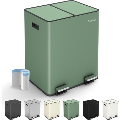 Premium Stainless Steel Dual  Compartment Pedal Bin 15L+15L GREEN