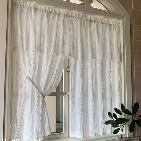 Rideau de cuisine style nordique - Rideau blanc filtrant la lumière pour salon, salle de bain, balcon, intimité, séparation et décoration, rideau occultant, 200 cm x 140 cm (1/5)