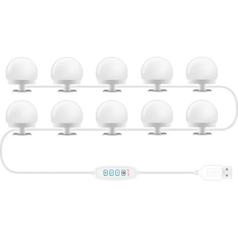 Lampe miroir USB pour maquillage, éclairage à trois tons et à intensité variable, ampoule pour miroir de maquillage (lot de 10)