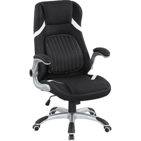 Linen-Look Office Chair, with Adjustable Height Tension - Black (1/5)