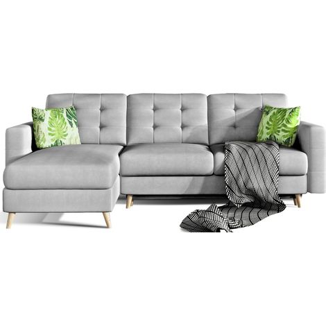 Ecksofa Schlafsofa HASGARD 3-Sitzer grau 248x162 cm – mit Stauraum und Holzfüßen