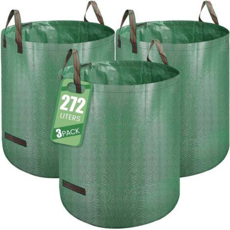 Sac Jardinage Déchets, Sac Déchets Verts, 3 x 272L Autoportant, Big Bag avec Poignées, Étanche, Pliable et Réutilisable, Sac Végétaux Jardin (1/4)