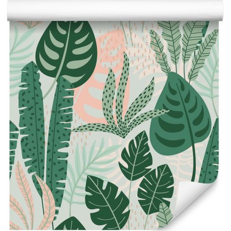 Papier peint à motifs de feuilles vertes et roses pour salon et chambre 50x1000 cm (1/5)