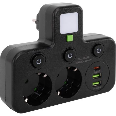 Toolight Multipresa 2 Prese + 2x Usb-a + Usb-c Jnh017 Black (1/5)