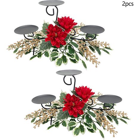 Bougeoirs de Noël Lot de 2 A10083 Style A Rouge doré décorations festives bureau (1/3)