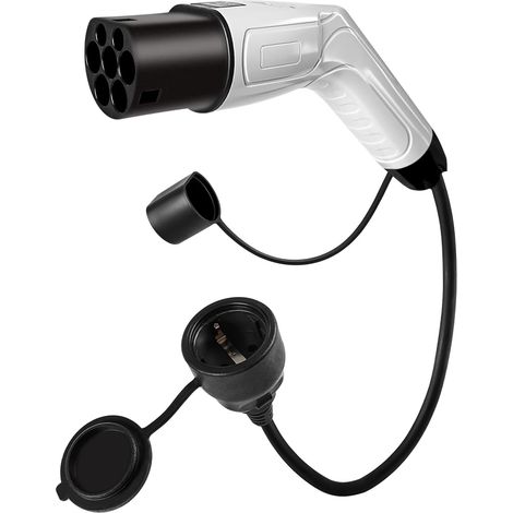 Typ2-auf-Schuko-Adapter, 1 Phase, 16 A, max. 250 V, 3,5 kW, IEC 62196 Typ 2 Elektrofahrzeug-Kabeladapter für elektrische Motorräder und E-Bikes