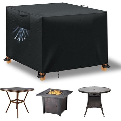 Housse Table de Jardin, Housse Salon de Jardin Exterieur, Housses pour Mobilier de Jardin Imperméable Anti-UV, 210D Tissu Oxford Housse de Protection Salon de Jardin, Noir, 90x90x90 cm (1/5)