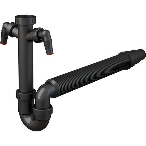 Alcadrain Röhrengeruchverschluss für Spülbecken DN 50/40 mit zwei Geräteanschlüssen Ø 17–23 mm, Überwurfmutter G 6/4" und Flexischlauch