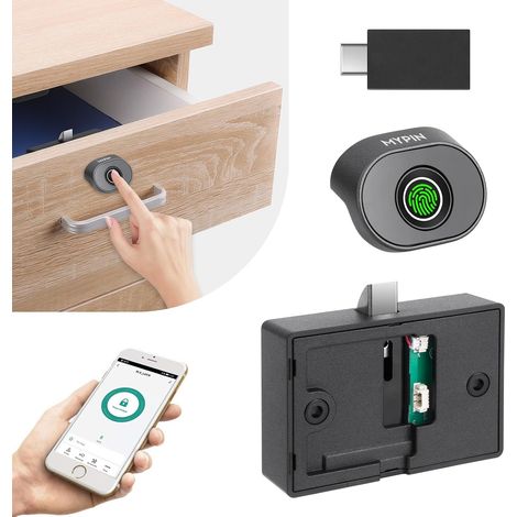 Serrure de Meuble à Empreintes Digitales Bluetooth pour Tiroir et Armoire Serrure Biométrique Sans Clé, Verrou Électrique à Empreinte Digitale pour Sécurité Enfant (1/5)
