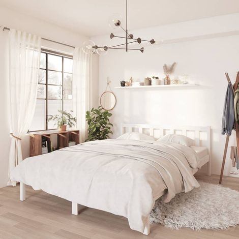 GBLY Cadre de lit sans matelas blanc bois massif 140x190 cm (1/5)