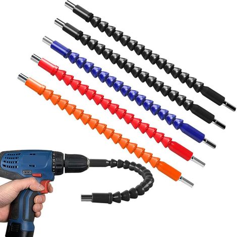 Kit d'Extension d'Angle Flexible 5 Pcs Extension de Foret Flexible de 1/4 Pouce Flexibles pour Perceuse Embouts de Tournevis Souples Universels pour Foret ou Tournevis, (1/5)