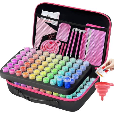 Boîte d'accessoires de peinture diamant - 120 compartiments - Mallette avec accessoires de peinture diamant 5D - Organiseur pour strass, perles, bricolage (1/5)