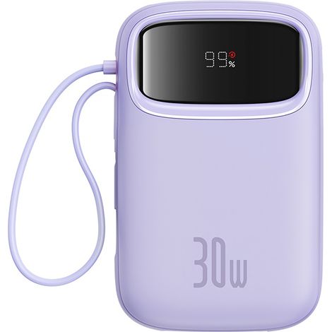 Banco de energía 10000mAh QPow 2 30W con cables USB-C incorporados - morado (1/5)