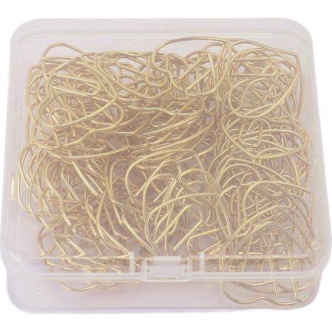 Lot de 100 trombones décoratifs en fer en forme de cœur, avec boîte transparente dorée, pour le bureau, l'école et la maison. (1/5)