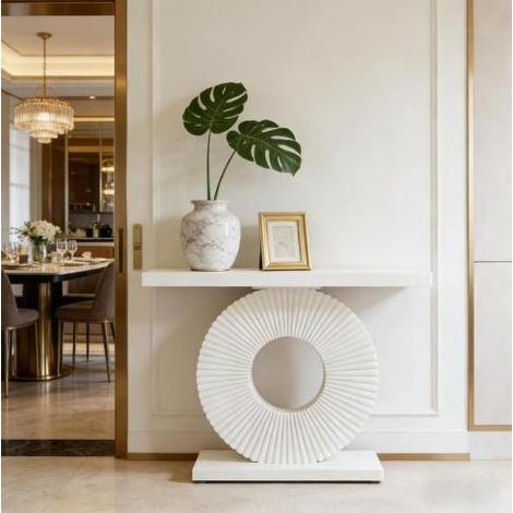 Table console en MDF et métal blanc, rectangulaire, avec pieds réglables (1/5)