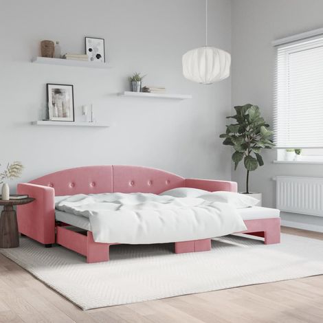 Sofá cama nido terciopelo rosa 90x200 cm (1/5)